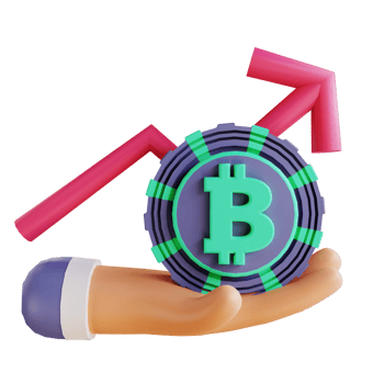 3D illustration bitcoin rate up and hand 3 suitable for cryptocurrency png