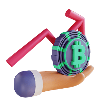 3D illustration bitcoin rate up and hand 2 suitable for cryptocurrency png