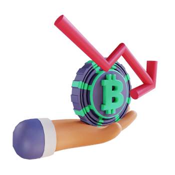 3D illustration bitcoin rate down and hand 2 suitable for cryptocurrency png