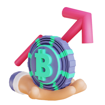 3D illustration bitcoin rate up and hand suitable for cryptocurrency png