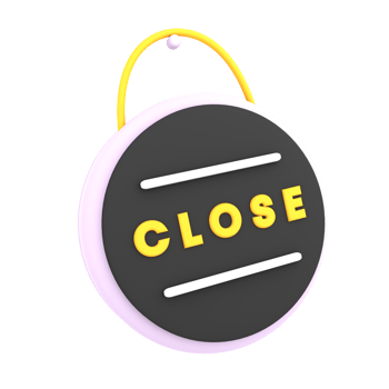 3d we are close sign on the window icon e-commerce illustration png