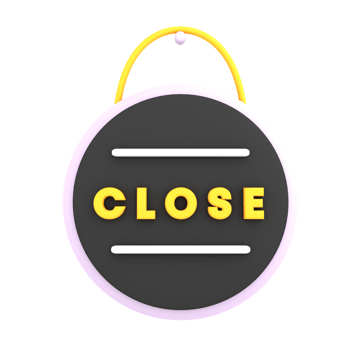 3d we are close sign on the window icon e-commerce illustration png
