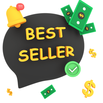 3d best seller with dollar money in text bubble png