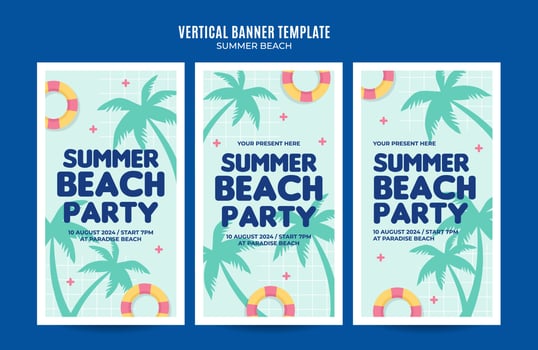 Summer Day - Beach Party Web Banner for Social Media Vertical Poster, banner, space area and background vector