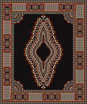 Ethnic African dashiki traditional red-gold color flower pattern on black background. Tribal art shirts fashion. Neck embroidery ornaments. vector