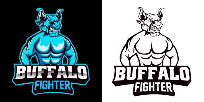 buffalo fighter esport logo mascot design vector
