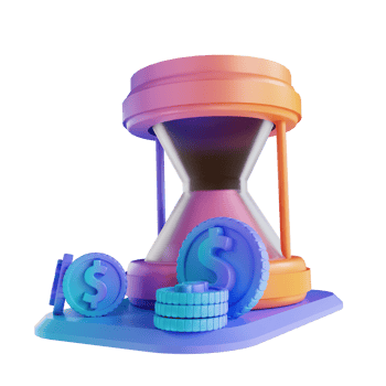 3D illustration colorful time and piles of money png