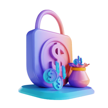 3D illustration colorful money security lock png