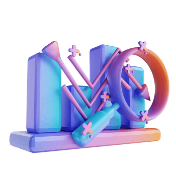 3D illustration colorful data graph descending and magnifying glass png