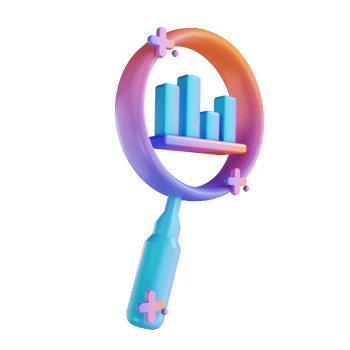 3D illustration colorful magnifying glass and graph png