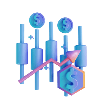 3D illustration colorful money rising candlestick chart png