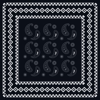 Bandana paisley scarf design for woman hijab, boho carpet, bandana, neckwear, batik, rug, shawl, pillow case. square pattern vector