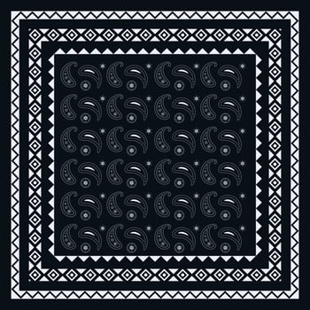 Bandana paisley scarf design for woman hijab, boho carpet, bandana, neckwear, batik, rug, shawl, pillow case. square pattern vector