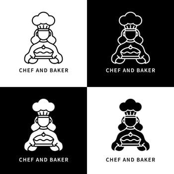 Chef And Baker Icon Set. Dessert And Bakery Business Logo Vector Design. Pastry Worker Symbol