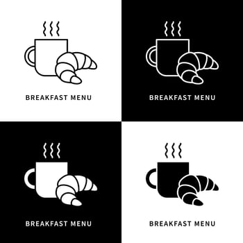 Croissant And Hot Drink Icon. Dessert And Breakfast Menu Logo. Pastry and Bakery Vector Symbol
