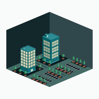 vector illustration - two business building city scape - isometric cartoon style