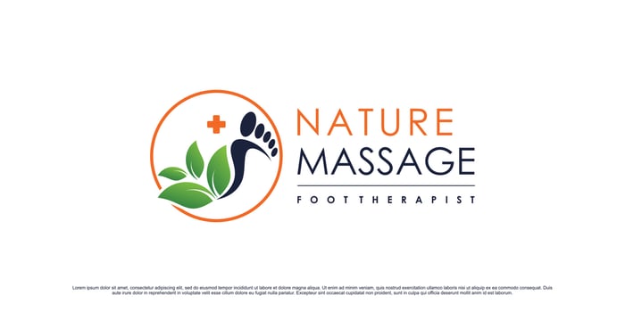 Foot massage therapy logo design with leaf element and unique concept Premium Vector