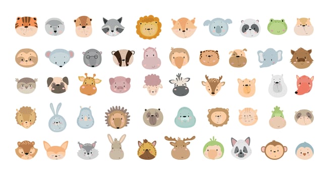 Collection of Cartoon Animal Faces vector