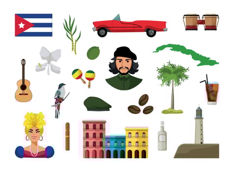 Set of Cuba Associative Illustrations vector