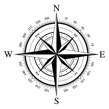 Compass Icon Wind Rose Navigation Silhouette With Circle Number vector