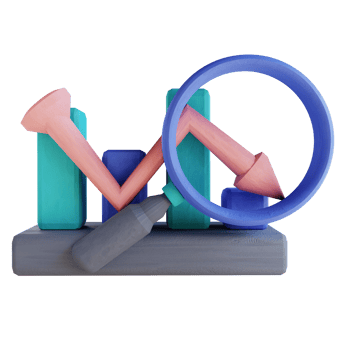 3D illustration data analysis descending candle chart png