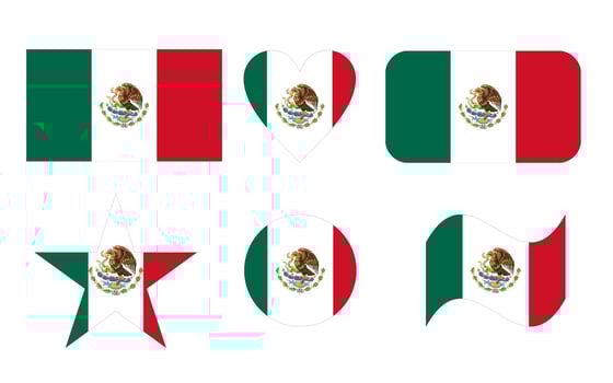 Mexico flag, flag of Mexico in six shapes vector