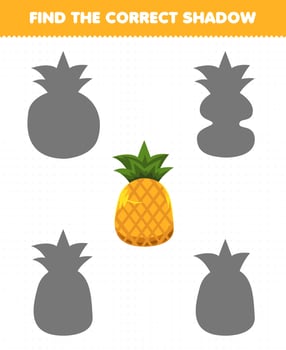 Education game for children find the correct shadow set of cartoon fruit pineapple vector