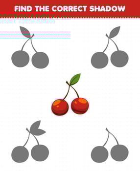 Education game for children find the correct shadow set of cartoon fruit cherry vector