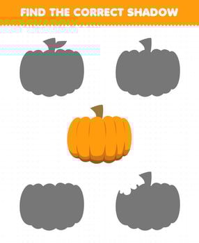 Education game for children find the correct shadow set of cartoon vegetable pumpkin vector