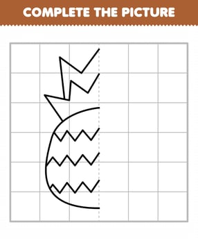 Education game for children complete the picture cute cartoon fruit pineapple half outline for drawing vector