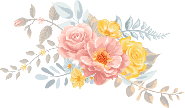 Rose Flower and botanical leaf digital painted png