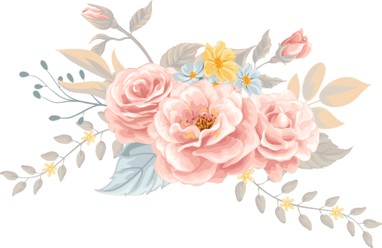 Rose Flower and botanical leaf digital painted png