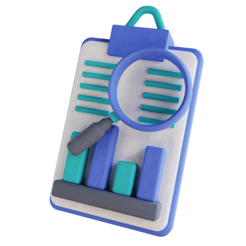 3D illustration magnifying glass and data analysis png