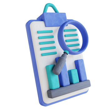 3D illustration magnifying glass and data analysis png
