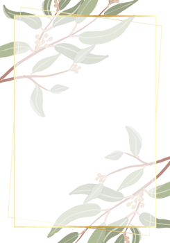 beautiful minimal seeded eucalyptus leaves with golden frame background for birthday or wedding invitation card template png