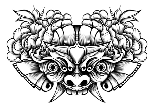 oni mask with flower tattoo illustration design vector
