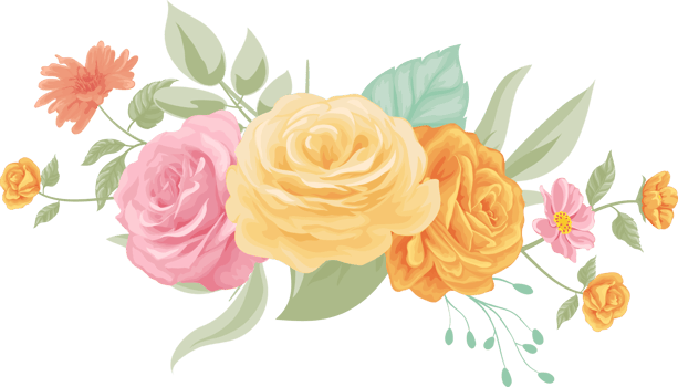 Rose Flower and botanical leaf digital painted png