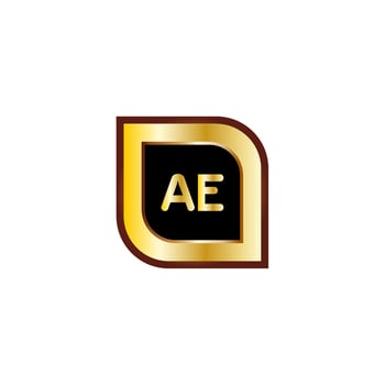AE letter circle logo design with gold color vector