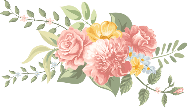 Rose Flower and botanical leaf digital painted png