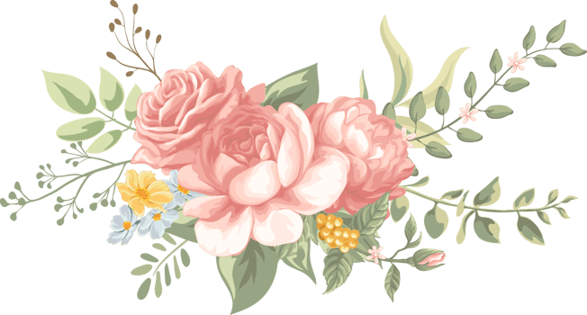 Rose Flower and botanical leaf digital painted png