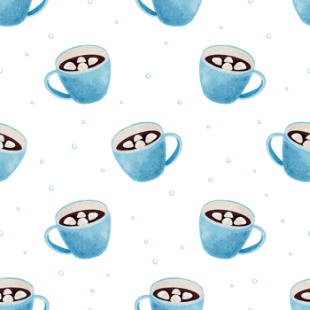 watercolor coffee and beverage seamless pattern png