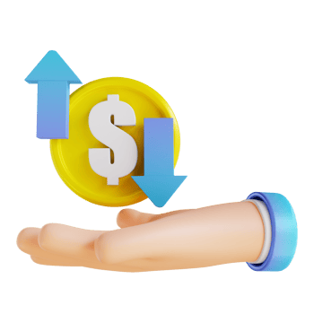 3D illustration hand and coin up down png