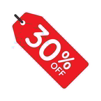30 percent off tag vector icon isolated on white background