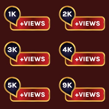 red color 1k views to 9k plus views celebration  background design banner vector