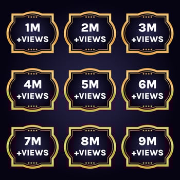 1 million to 9 million plus views celebration background design set vector, 1m plus views thank you vector