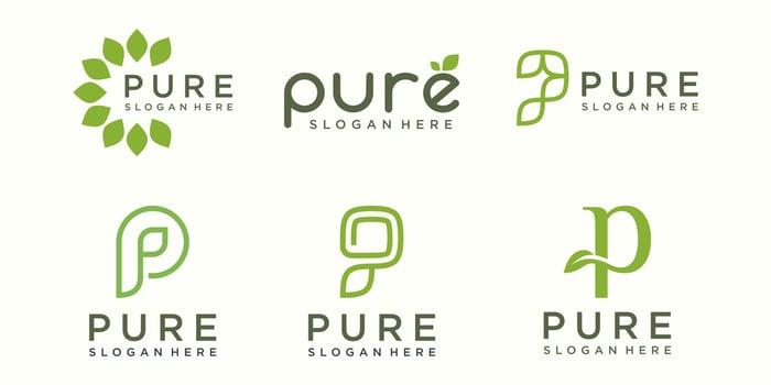 pure logo and icon set. letter p combined leaf logo design template vector. vector