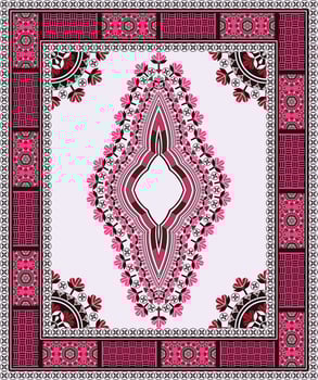 Ethnic African dashiki traditional colorful red-pink flower pattern background. Tribal art shirts fashion. Neck embroidery ornaments. vector