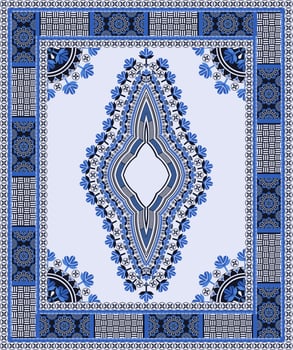 Ethnic African dashiki traditional blue color flower pattern background. Tribal art shirts fashion. Neck embroidery ornaments. vector
