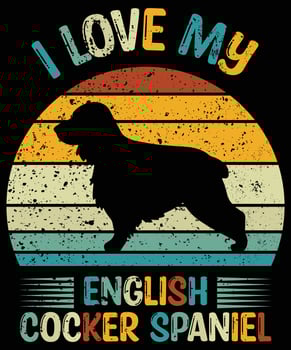 Funny English Cocker Spaniel Vintage Retro Sunset Silhouette Gifts Dog Lover Dog Owner Essential T-Shirt vector