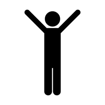 Man hands up black vector icon isolated on white background